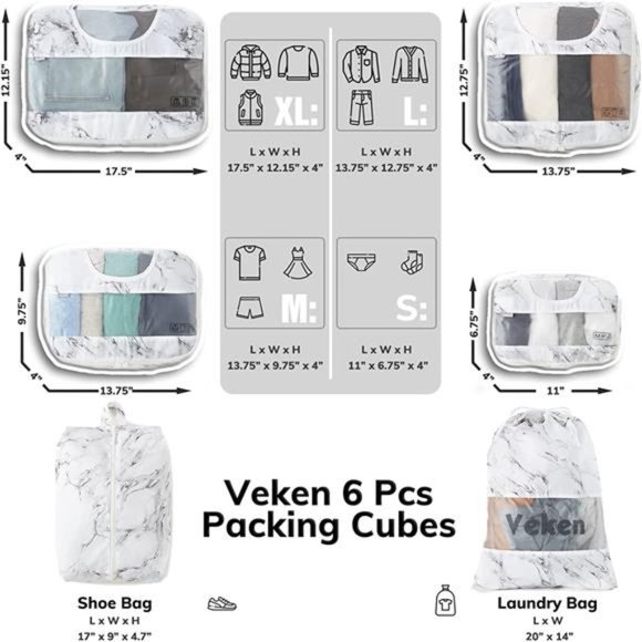 6 Pc Set Packing Cubes Luggage Packing Organizers for Travel Accessories - Picture 2 of 6